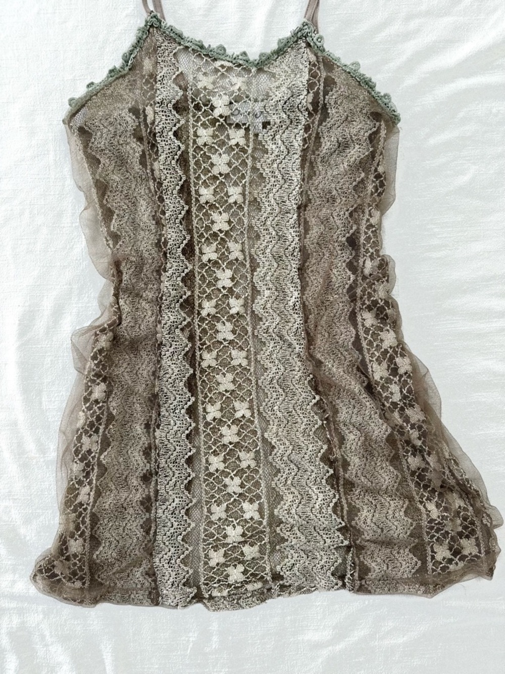 Pretty Angel Silk Blend Lace Slip Cami Dress— sheer taupe fairy grunge size L/XL - Picture 6 of 8